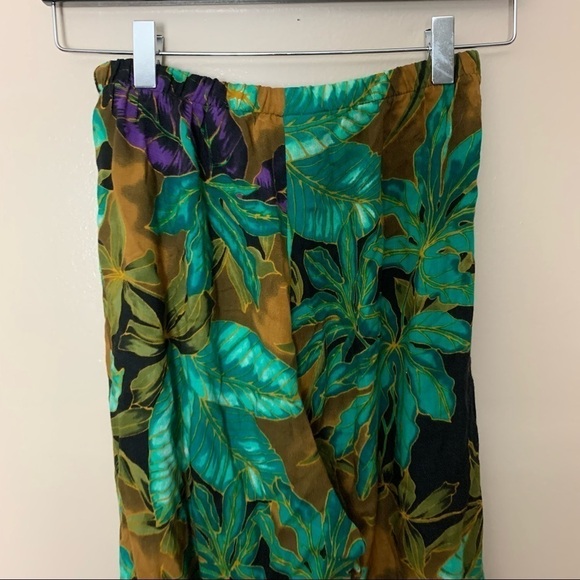 Vintage Women's Rayon Leaf Print Elastic Waist Wide Leg Pants - Picture 6 of 7